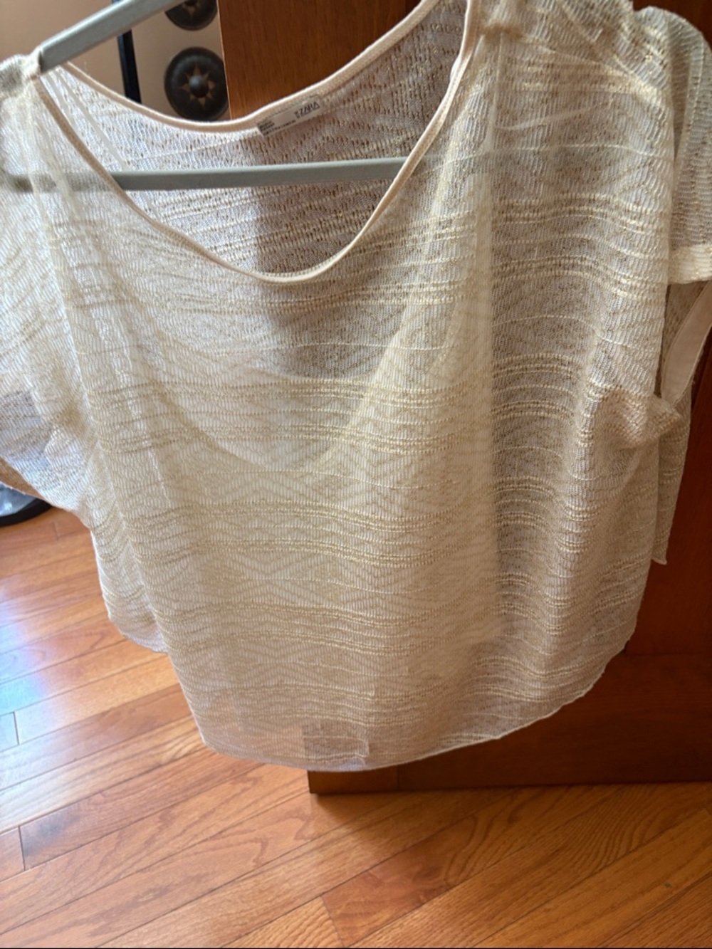 Zara Sheer Beige Short-Sleeve Knit Blouse